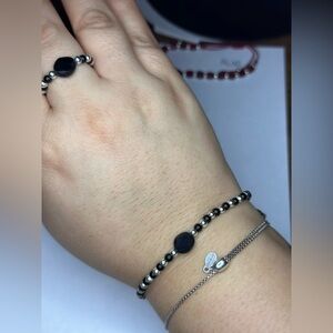 Elegant Black and Silver Beaded Bracelet Set